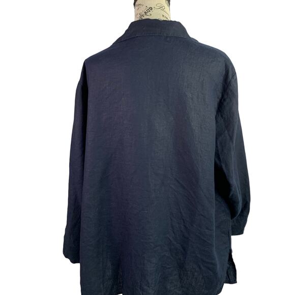 JM Collection Women's 20W Tunic Blouse 100% Linen V-neck Gem Details Holiday Top - Picture 7 of 10